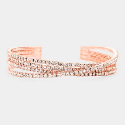 Fashnzfab Rhinestone Crisscross Cuff Bracelet Rose Gold