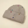Fashnzfab Rhinestone Cross Accent Teardrop Stone Cluster Embellished Knit Beanie Hat In Gray