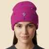Fashnzfab Rhinestone Cross Accent Teardrop Stone Cluster Embellished Knit Beanie Hat In Pink