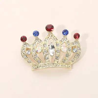 Fashnzfab Rhinestone Crown Pin Brooch In Gold