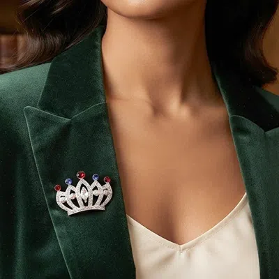 Fashnzfab Rhinestone Crown Pin Brooch In Metallic