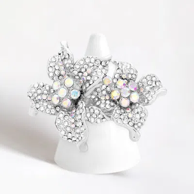 Fashnzfab Rhinestone Crystal Bloom Flower Stretch Ring In Multi