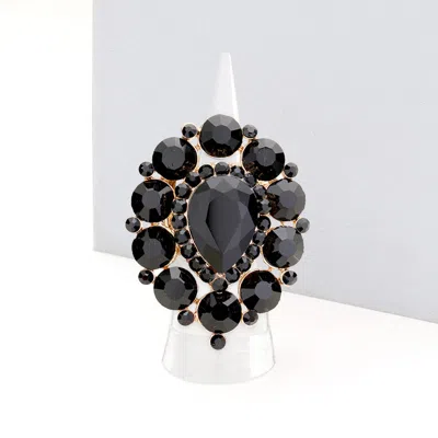Fashnzfab Rhinestone Crystal Cluster Teardrop Stretch Ring In Black