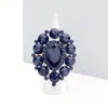 Fashnzfab Rhinestone Crystal Cluster Teardrop Stretch Ring In Blue