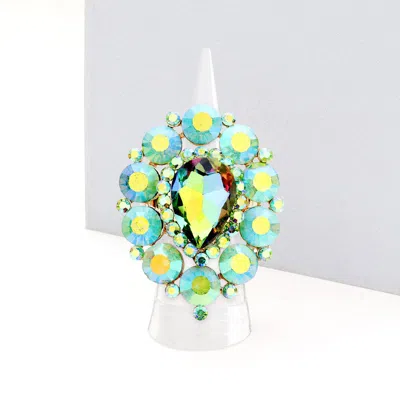Fashnzfab Rhinestone Crystal Cluster Teardrop Stretch Ring In Multi