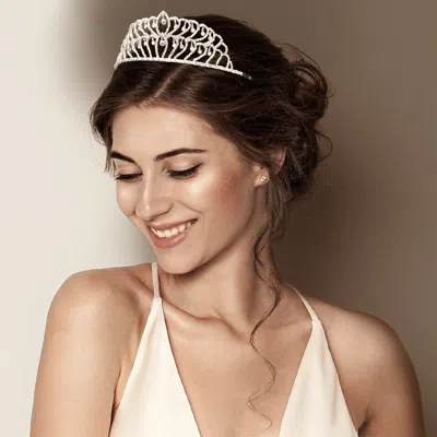 Fashnzfab Rhinestone Crystal Dangle Pageant Princess Tiara In Silver