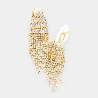 Fashnzfab Rhinestone Crystal Fringe Evening Clip On Earrings In Multi