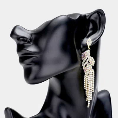 Fashnzfab Rhinestone Crystal Leaf Drop Evening Earrings - Ab, Gold In Metallic