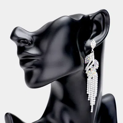 Fashnzfab Rhinestone Crystal Leaf Drop Evening Earrings - Ab, Silver In Metallic