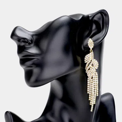 Fashnzfab Rhinestone Crystal Leaf Drop Evening Earrings - Gold In Silver