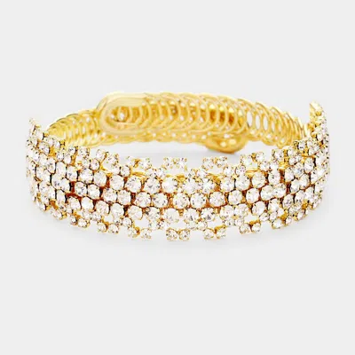 Fashnzfab Rhinestone Crystal Pave Evening Bracelet Clear, Gold In Multi
