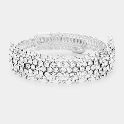 Fashnzfab Rhinestone Crystal Pave Evening Bracelet Clear, Silver