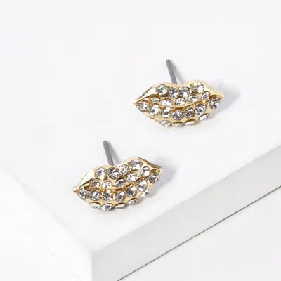 Fashnzfab Rhinestone Crystal Pave Lip Stud Earrings In Multi