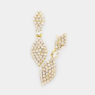 Fashnzfab Rhinestone Crystal Pave Rhombus Evening Earrings - Clear, Gold