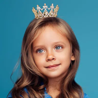 Fashnzfab Rhinestone Crystal Royal Crown Mini Tiara In Gold