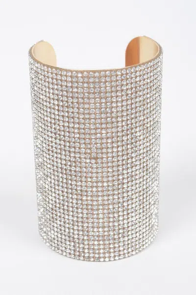 Fashnzfab Rhinestone Cuff Bracelet Minimal Glam Style In Gold