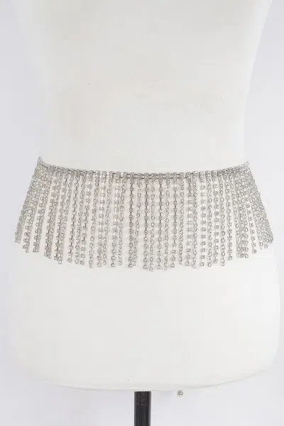 Fashnzfab Rhinestone Curtain Belt In Metallic