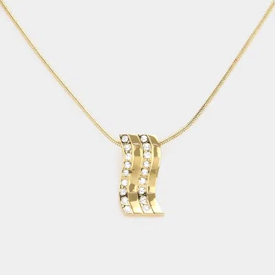 Fashnzfab Rhinestone Curve Pendant Necklace In Gold