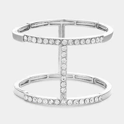 Fashnzfab Rhinestone Cutout Cage Stretch Bracelet In Silver