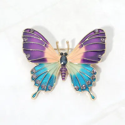 Fashnzfab Rhinestone Detail Enamel Butterfly Pin Brooch In Multi