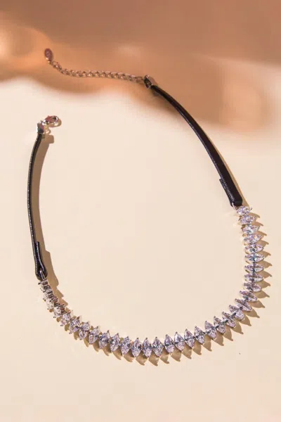 Fashnzfab Rhinestone Diana Necklace In Metallic