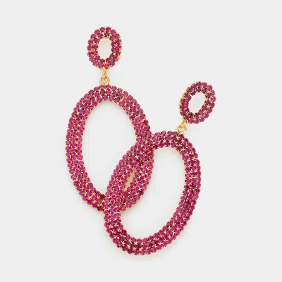Fashnzfab Rhinestone Double Open Oval Link Evening Earrings In Pink