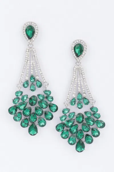 Fashnzfab Rhinestone Earring In Green