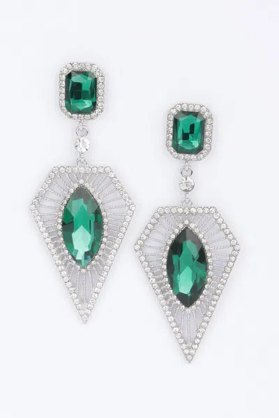 Fashnzfab Rhinestone Earring In Green
