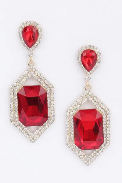 Fashnzfab Rhinestone Earring In Red