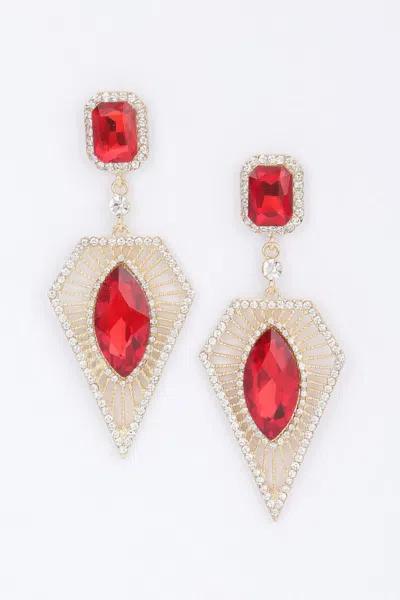 Fashnzfab Rhinestone Earring In Red