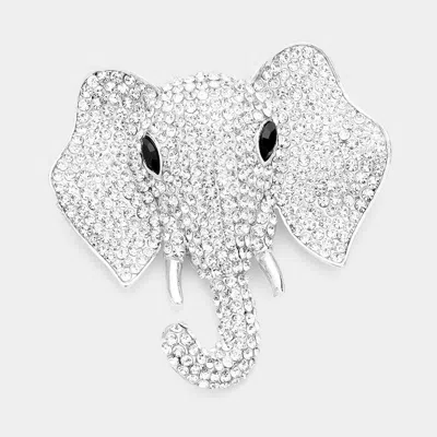 Fashnzfab Rhinestone Elephant Pin Brooch In Silver