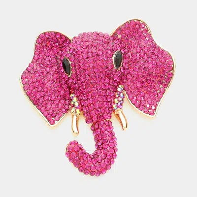 Fashnzfab Rhinestone Elephant Pin Brooch In Pink