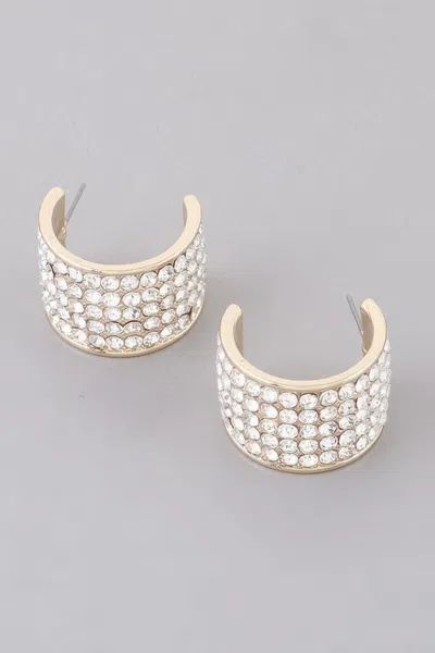Fashnzfab Rhinestone Embedded Huggie Earrings In Silver