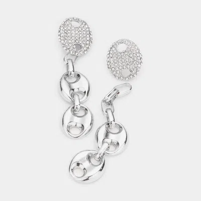 Fashnzfab Rhinestone Embellished Abstract Metal Link Dangle Earrings In Metallic