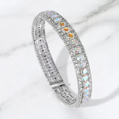 Fashnzfab Rhinestone Embellished Adjustable Evening Bracelet Ab, Silver