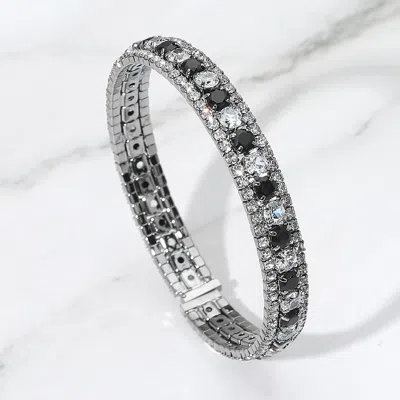 Fashnzfab Rhinestone Embellished Adjustable Evening Bracelet Black, Clear, Jet Black In Multi