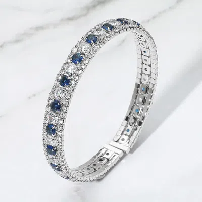 Fashnzfab Rhinestone Embellished Adjustable Evening Bracelet Blue, Clear, Navy In Multi