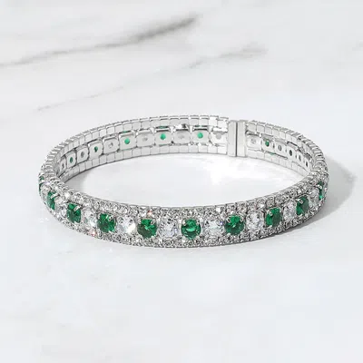 Fashnzfab Rhinestone Embellished Adjustable Evening Bracelet Clear, Emerald, Green In Multi
