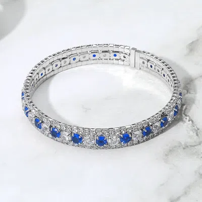 Fashnzfab Rhinestone Embellished Adjustable Evening Bracelet Clear, Royal Blue In Metallic