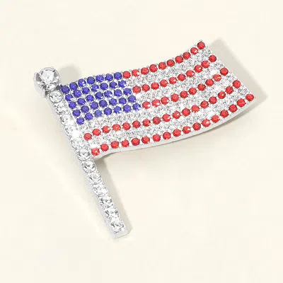 Fashnzfab Rhinestone Embellished American Usa Flag Pin Brooch In Blue