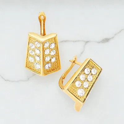 Fashnzfab Rhinestone Embellished Angled Metal Earrings In Gold