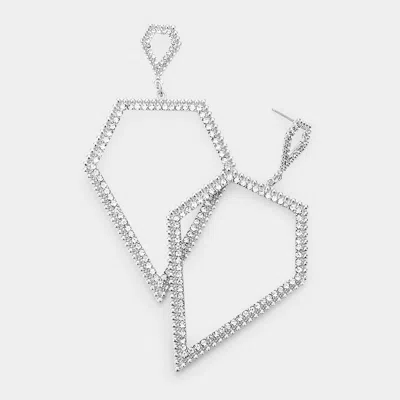 Fashnzfab Rhinestone Embellished Angled Open Metal Dangle Earrings In Metallic