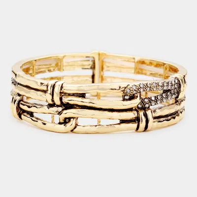 Fashnzfab Rhinestone Embellished Antique Metal Rope Stretch Bracelet In Gold