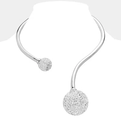 Fashnzfab Rhinestone Embellished Ball Accented Choker Necklace In Metallic