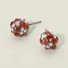 Fashnzfab Rhinestone Embellished Ball Stud Earrings In Red