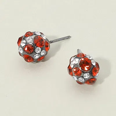 Fashnzfab Rhinestone Embellished Ball Stud Earrings In Red