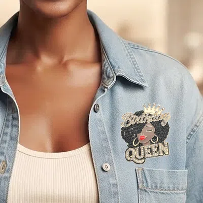 Fashnzfab Rhinestone Embellished Birthday Queen Afro Woman Pin Brooch In Multi
