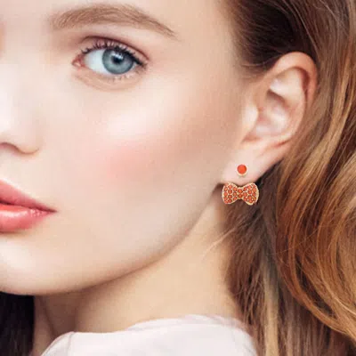 Fashnzfab Rhinestone Embellished Bow Ear Jacket Earrings - Orange