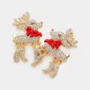Fashnzfab Rhinestone Embellished Bow Pointed Rudolph Dangle Earrings - Gold In Gold