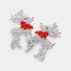 Fashnzfab Rhinestone Embellished Bow Pointed Rudolph Dangle Earrings - Rhodium In Silver
